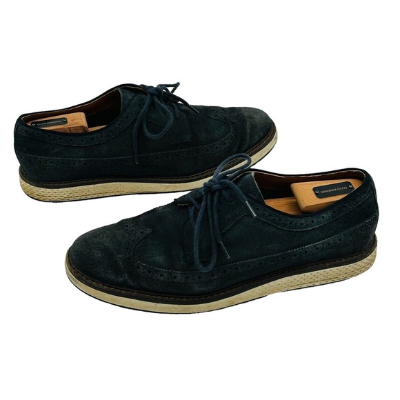 Vince Camuto Edwyn Wingtip Oxford Suede White Outsole Mens Size 9 Navy Blue - Picture 2 of 7